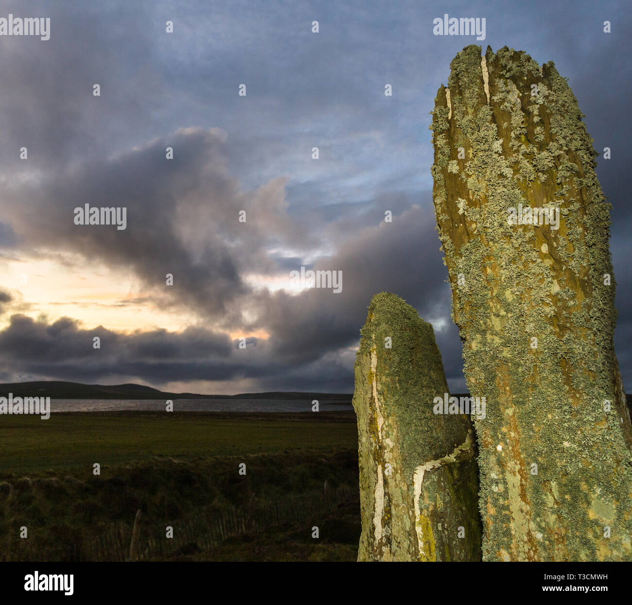 Pierres de l'anneau de Shetlands, Orkney Islands. Banque D'Images