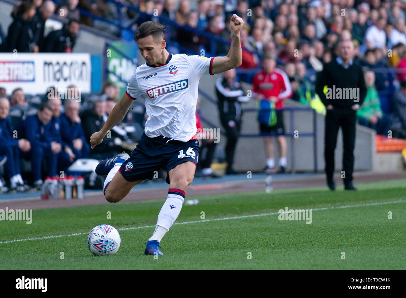 Bolton Wanderers Pawe ? Olkowski en action pendant le match le 6 avril 2019 , Université de Bolton, Bolton, Angleterre Stade ; Sky bet Championship Football, Bolton Wanderers vs Ipswich Town Crédit : Terry Donnelly/News Images Banque D'Images