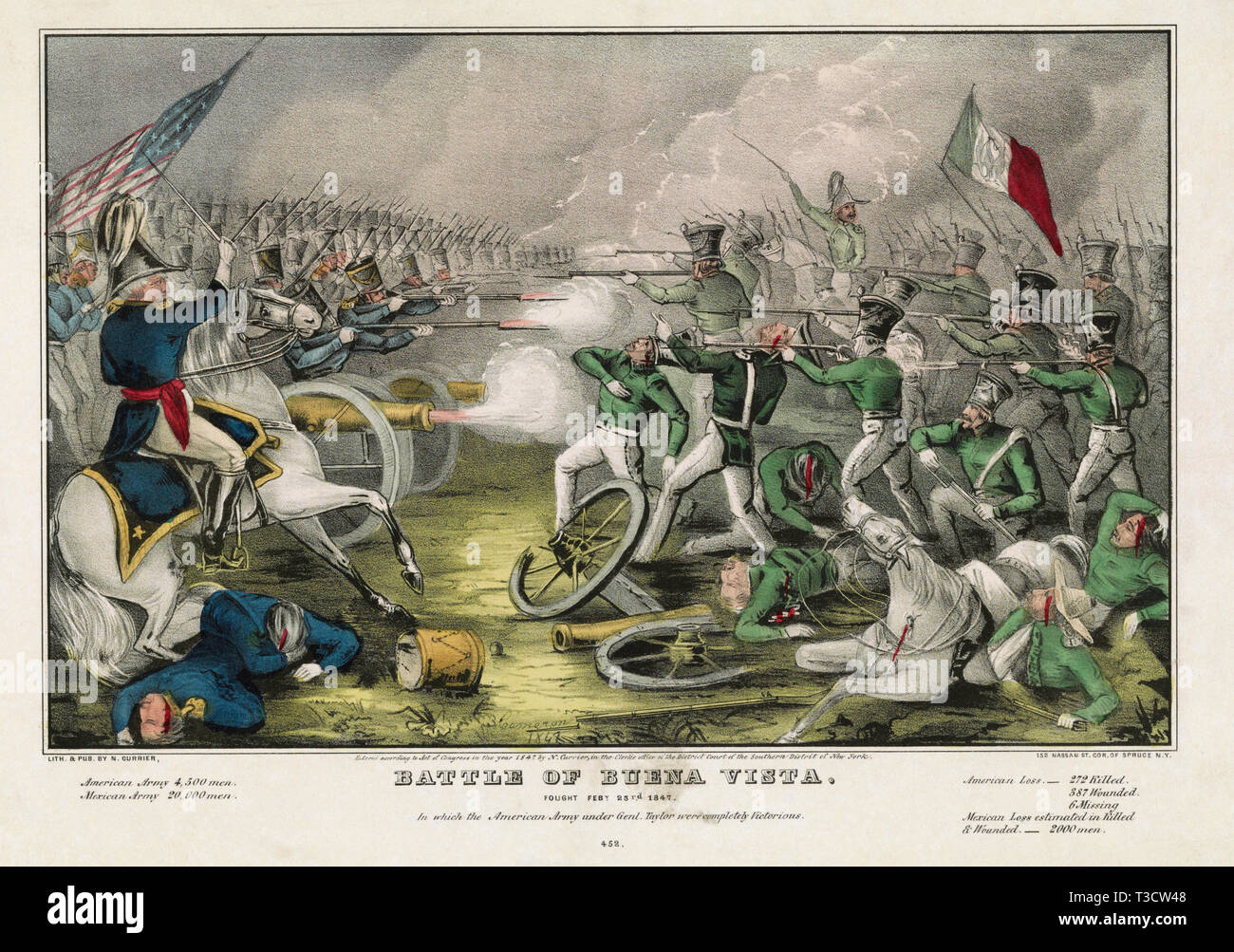Bataille de Buena Vista, ont combattu le 23 février 1847 - dans lequel l'Armée américaine du général Taylor étaient complètement victorieux, lithographie, Nathaniel Currier, 1847 Banque D'Images