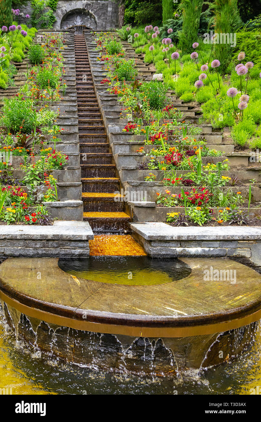 Cascade, le soi-disant "escalier Italien' sur l'île aux fleurs de Mainau, sur le lac de Constance, Allemagne, Europe. Banque D'Images Cascade, le soi-disant "escalier Italien' sur l'île aux fleurs de Mainau, sur le lac de Constance, Allemagne, Europe. Banque D'Images