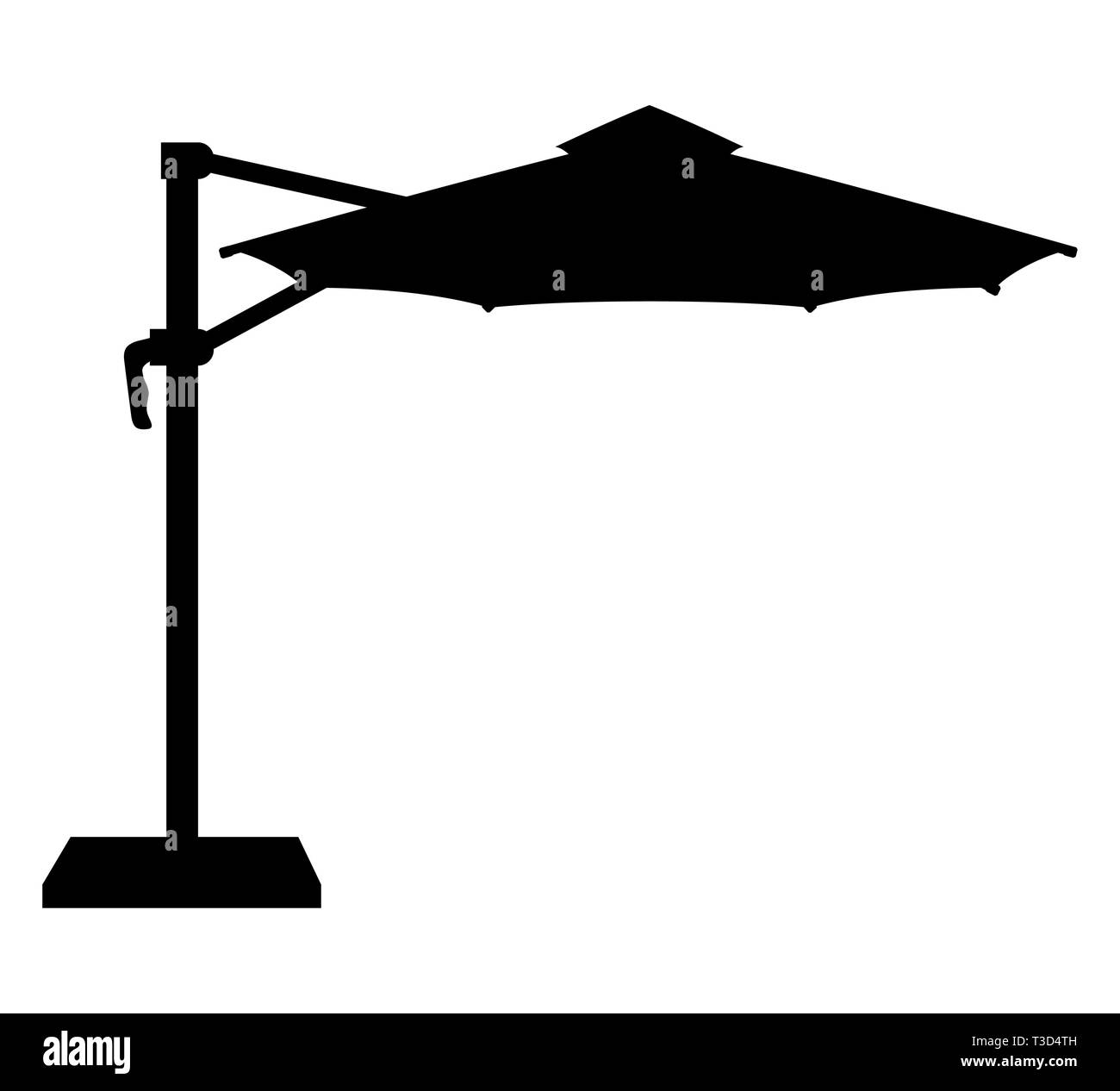 Grand parasol pour bars et cafés sur la terrasse ou la plage contour noir silhouette vector illustration isolé sur fond blanc Banque D'Images