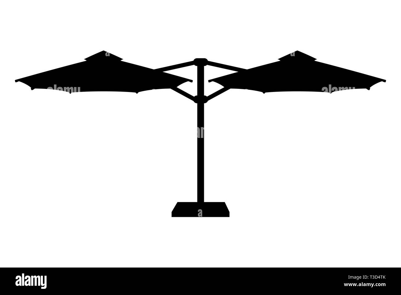 Grand parasol pour bars et cafés sur la terrasse ou la plage contour noir silhouette vector illustration isolé sur fond blanc Banque D'Images