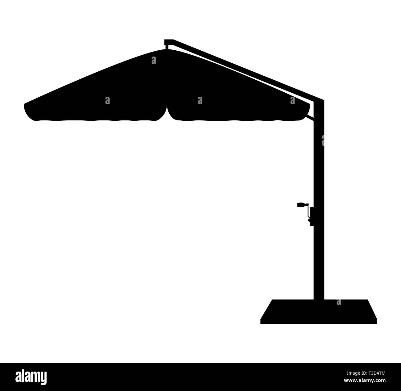 Grand parasol pour bars et cafés sur la terrasse ou la plage contour noir silhouette vector illustration isolé sur fond blanc Banque D'Images