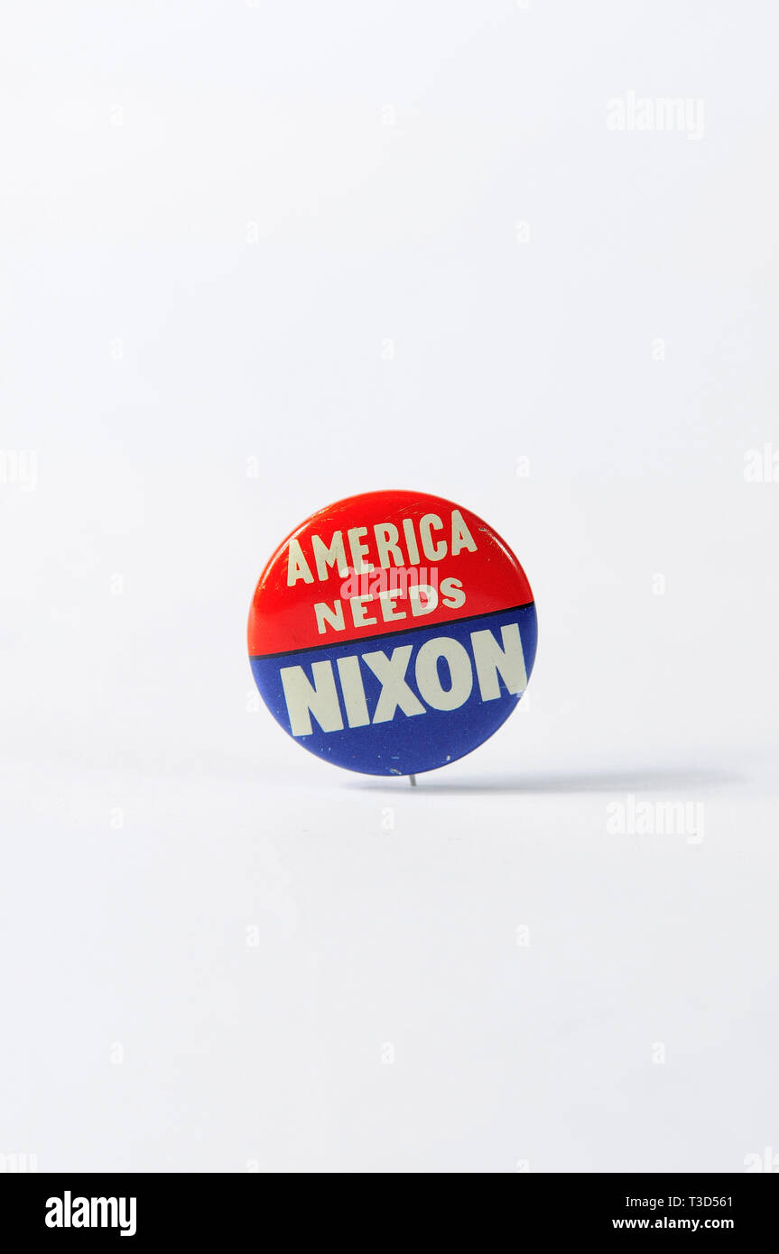 Bouton d'une campagne politique pour Richard Nixon à la présidence des États-Unis Banque D'Images