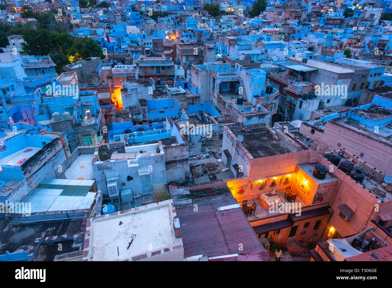 La ville bleue au crépuscule, Jodhpur, Rajasthan, India Banque D'Images