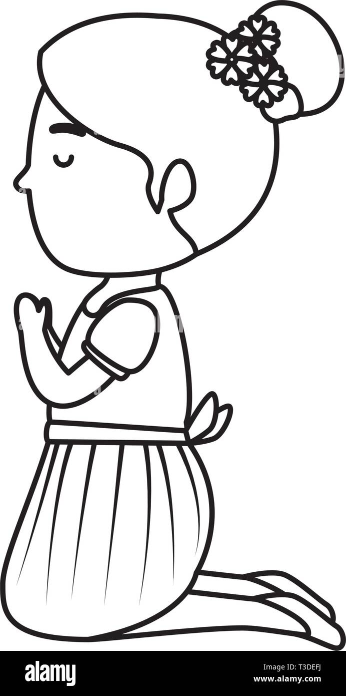 Petite fille à genoux le caractère de première communion Illustration de Vecteur