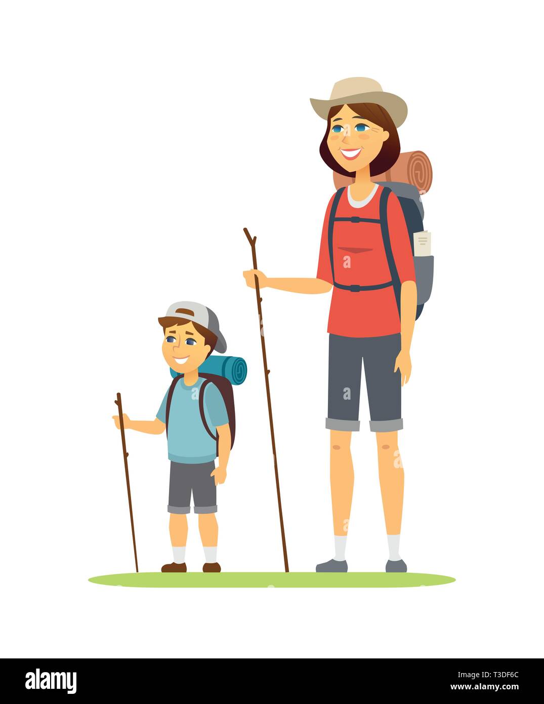 Mère et fils faire du camping - cartoon illustration caractères personnes Illustration de Vecteur
