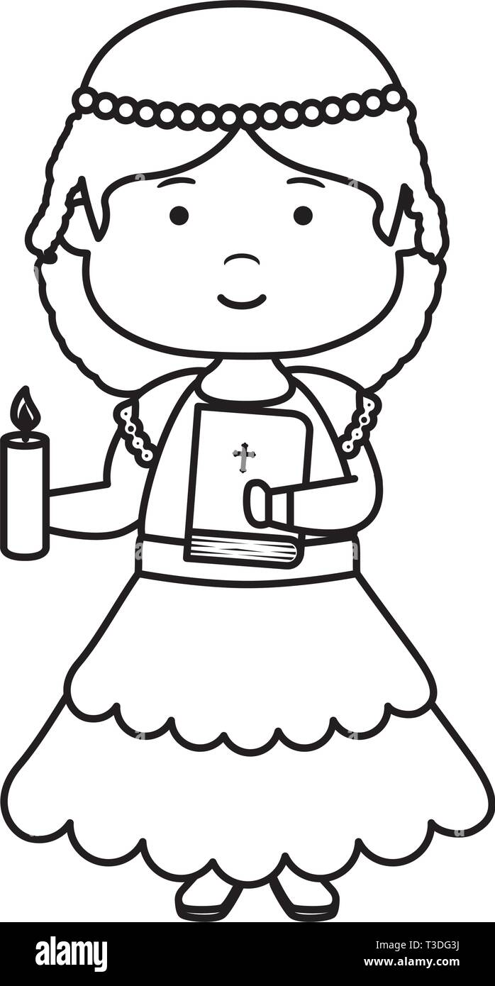 Petite fille avec un caractère de première communion sainte bible Illustration de Vecteur
