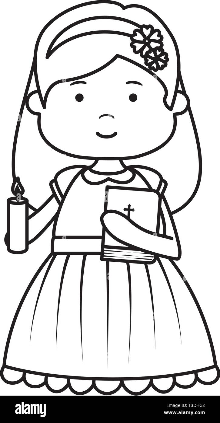 Petite fille avec un caractère de première communion sainte bible Illustration de Vecteur