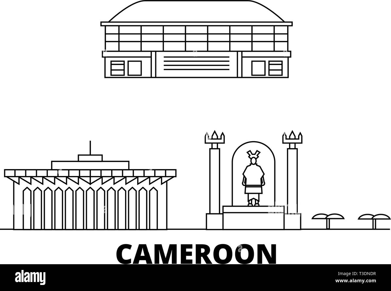 Ligne d'horizon voyage au Cameroun. Cameroun contours city vector illustration, symbole de voyage, sites touristiques, monuments. Illustration de Vecteur