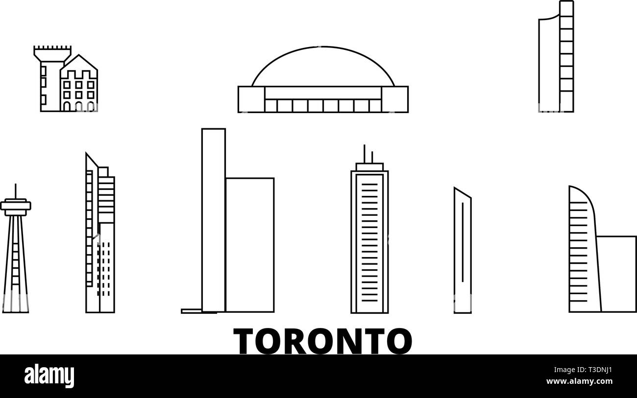 Canada, Toronto City skyline voyages en ligne. Canada, du centre-ville de Toronto ville contour vector illustration, symbole de voyage, sites touristiques, monuments. Illustration de Vecteur