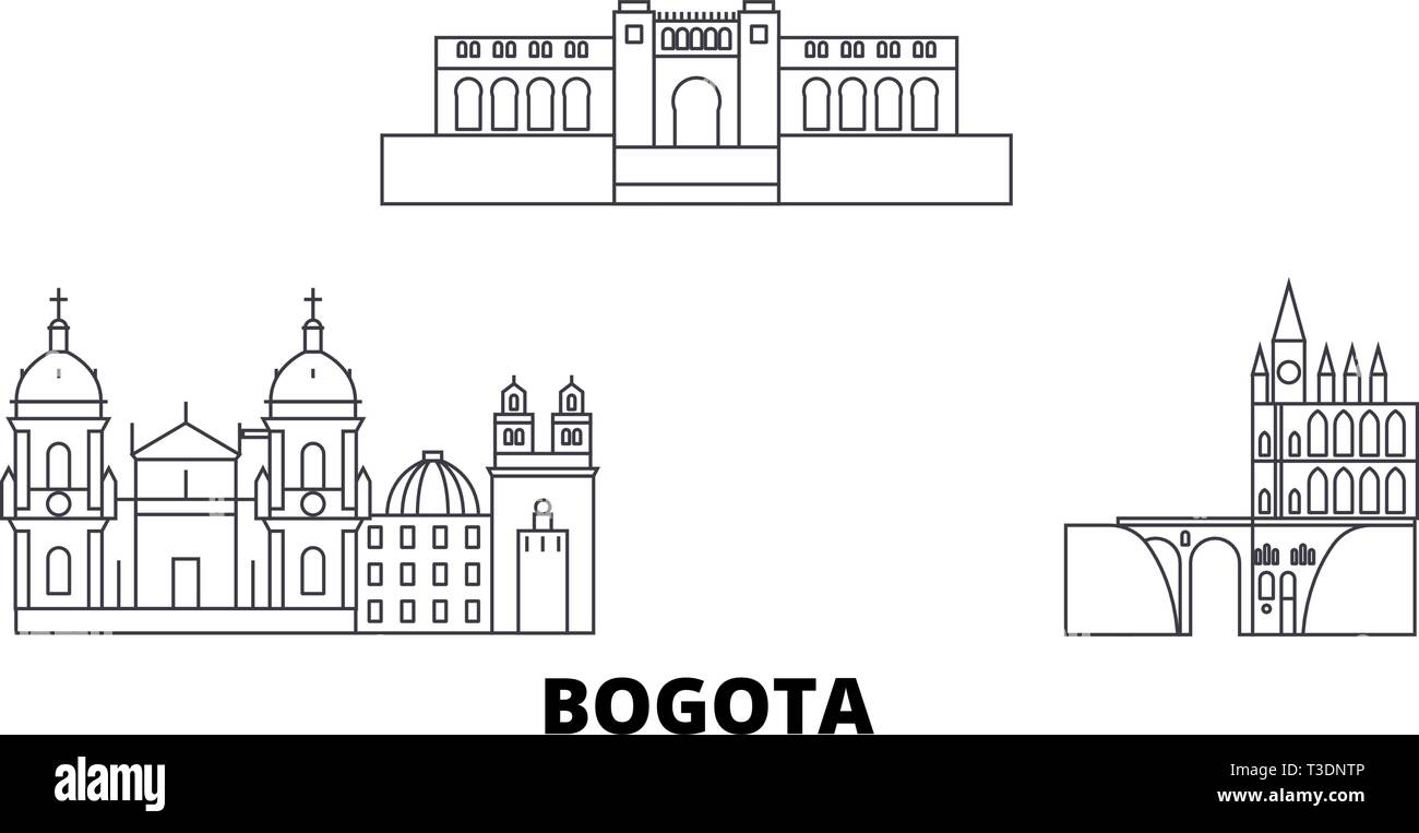 La COLOMBIE, Bogota skyline voyages en ligne. La COLOMBIE, Bogota contours city vector illustration, symbole de voyage, sites touristiques, monuments. Illustration de Vecteur