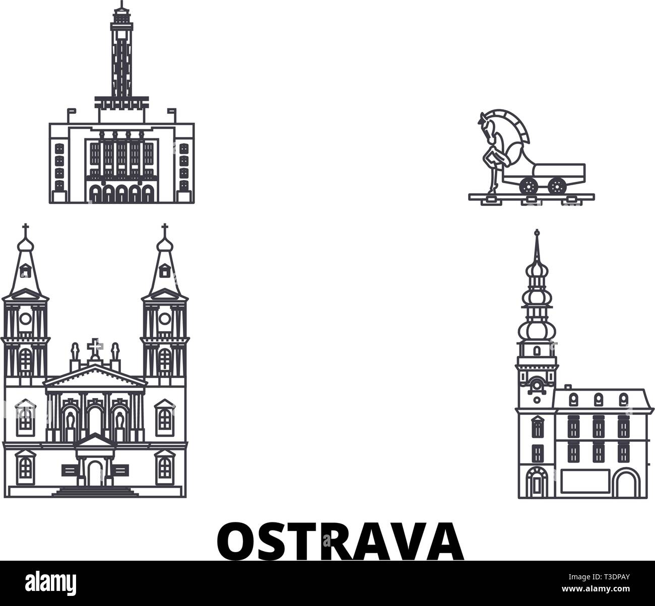 République tchèque, Ostrava skyline voyages en ligne. République tchèque, Ostrava contours city vector illustration, symbole de voyage, sites touristiques, monuments. Illustration de Vecteur