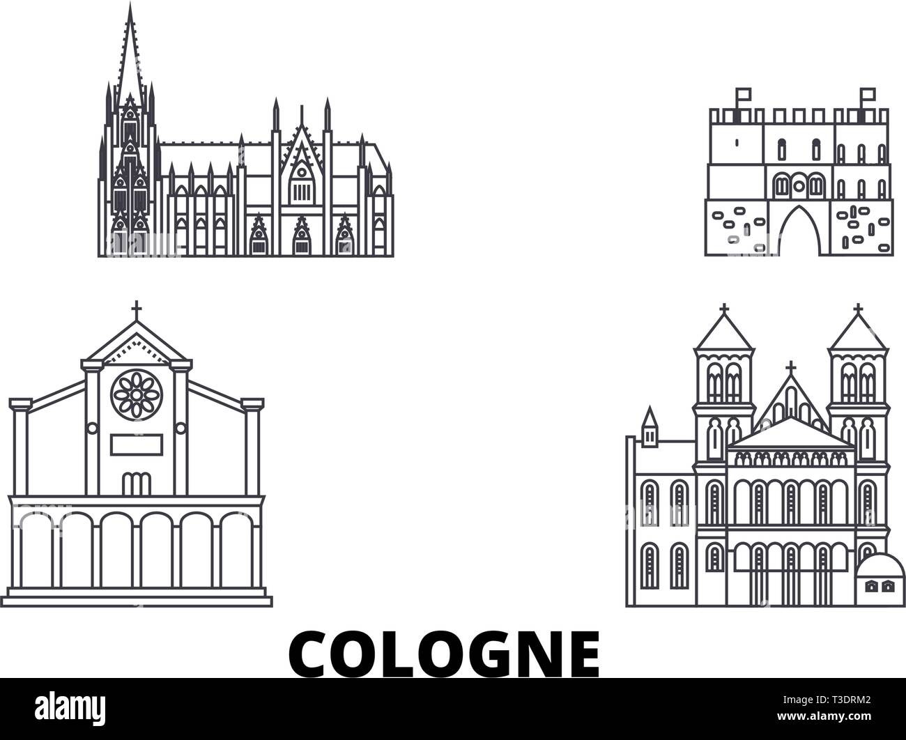 Allemagne, Cologne skyline voyages en ligne. Allemagne, Cologne ville contour vector illustration, symbole de voyage, sites touristiques, monuments. Illustration de Vecteur