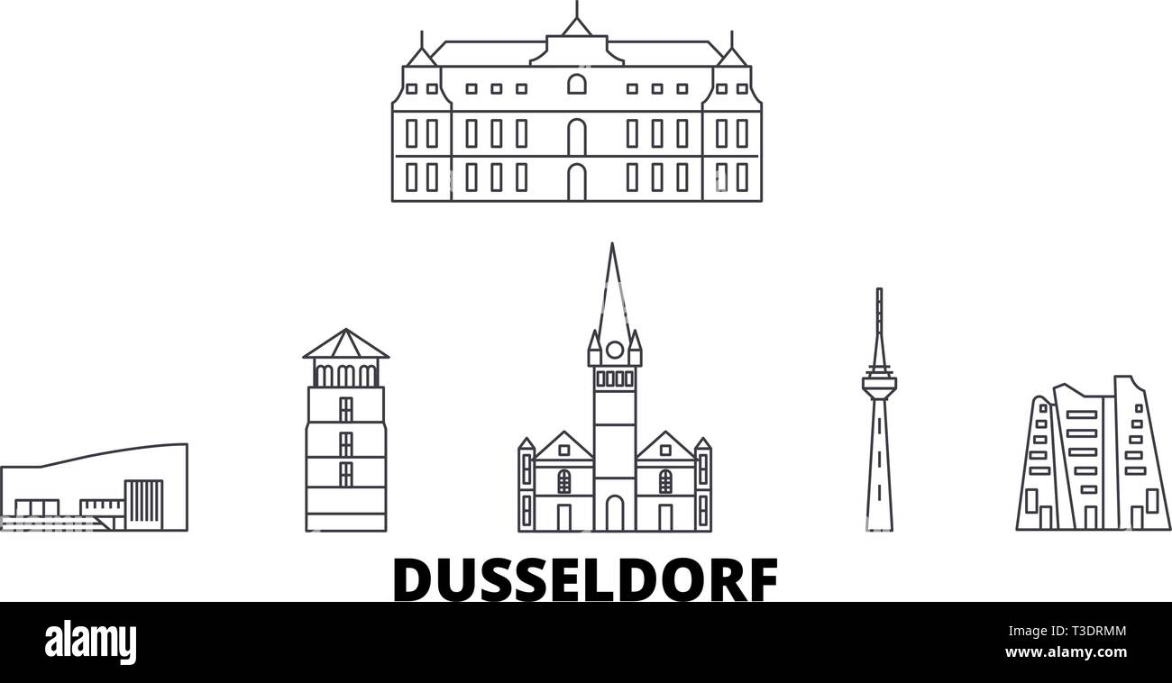 L'Allemagne, la ligne d'horizon voyage Dusseldorf. Allemagne, Düsseldorf contours city vector illustration, symbole de voyage, sites touristiques, monuments. Illustration de Vecteur