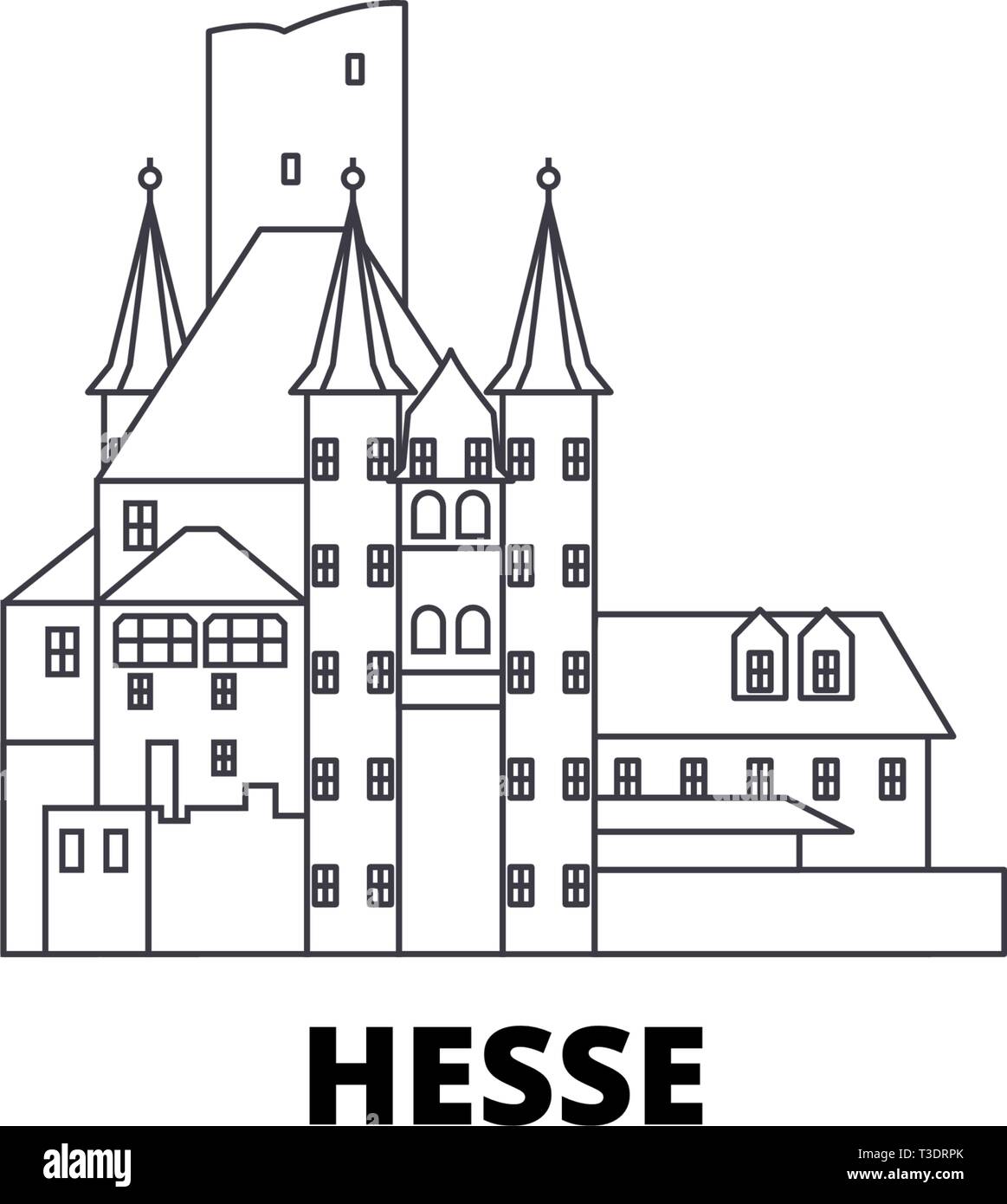 Allemagne, Hesse, la ligne de la vallée du Haut-Rhin moyen skyline voyage ensemble. Allemagne, Hesse, contours de la vallée du Haut-Rhin moyen d'illustration vectorielle, symbole de la ville Illustration de Vecteur