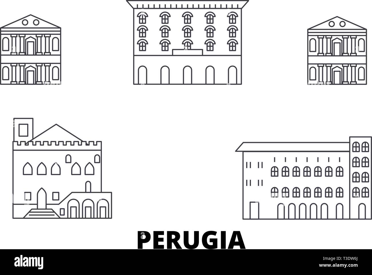 L'Italie, Pérouse voyage ligne jeu skyline. L'Italie, Perugia contours city vector illustration, symbole de voyage, sites touristiques, monuments. Illustration de Vecteur