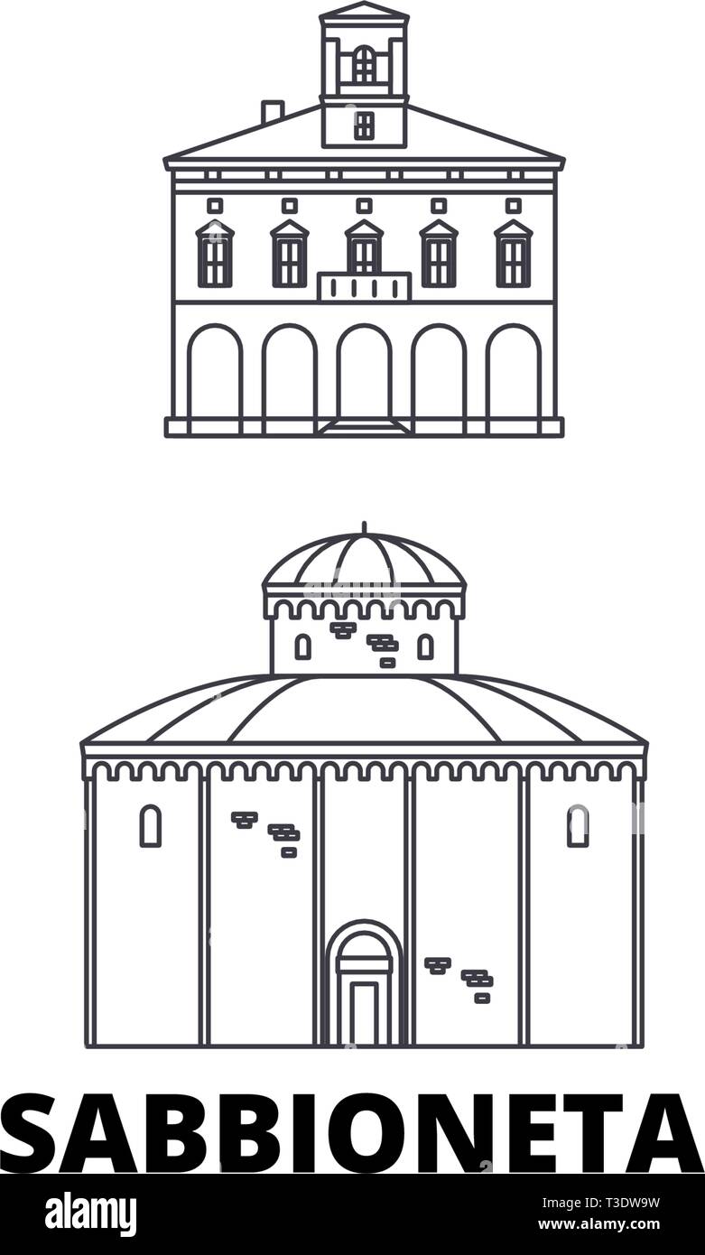 L'Italie, Sabbioneta ligne jeu skyline. L'Italie, de Sabbioneta, contours d'illustration vectorielle, symbole de la ville, les voyages touristiques, monuments. Illustration de Vecteur
