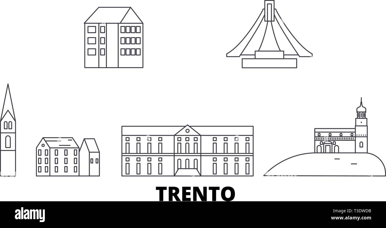 L'Italie, Trento skyline voyages en ligne. L'Italie, Trento contours city vector illustration, symbole de voyage, sites touristiques, monuments. Illustration de Vecteur