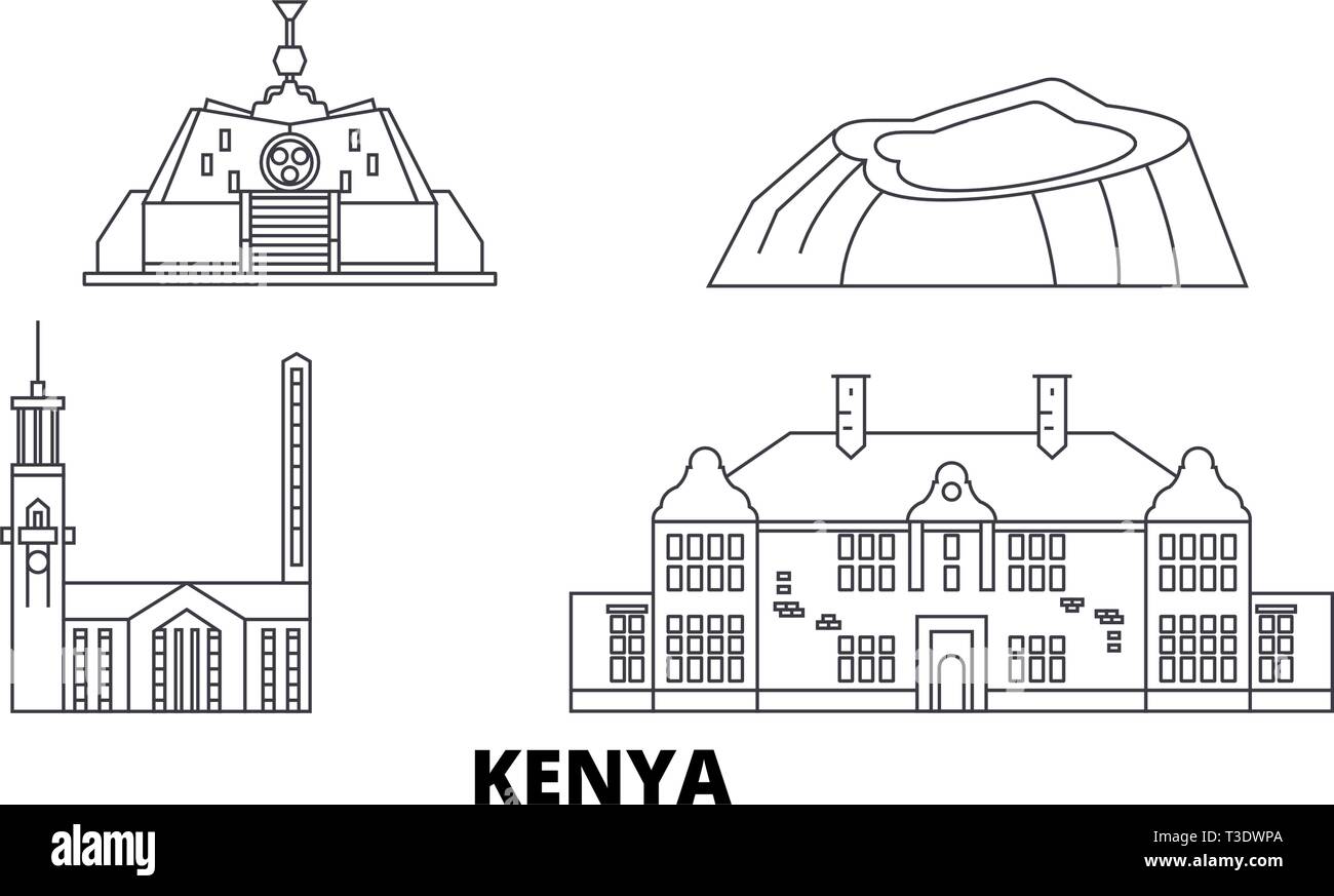 Kenya, Nairobi skyline voyages en ligne. Kenya, Nairobi ville contour vector illustration, symbole de voyage, sites touristiques, monuments. Illustration de Vecteur