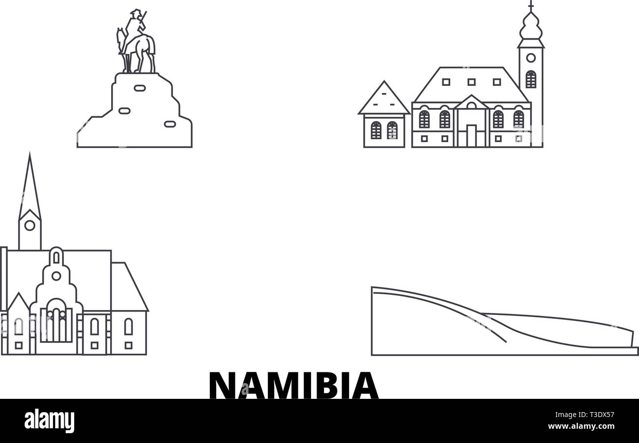 Ligne d'horizon de la Namibie voyage ensemble. La Namibie contours city vector illustration, symbole de voyage, sites touristiques, monuments. Illustration de Vecteur