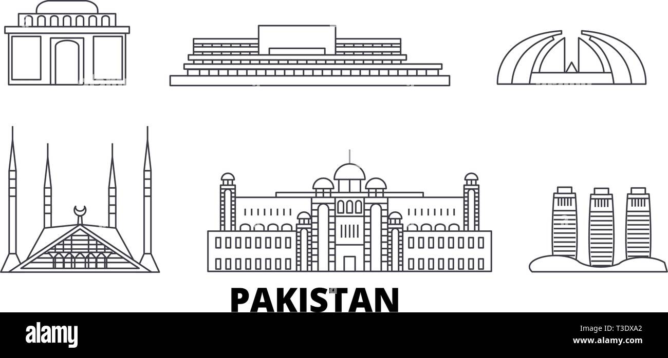 Le Pakistan, Islamabad skyline voyages en ligne. Le Pakistan, Islamabad contours city vector illustration, symbole de voyage, sites touristiques, monuments. Illustration de Vecteur