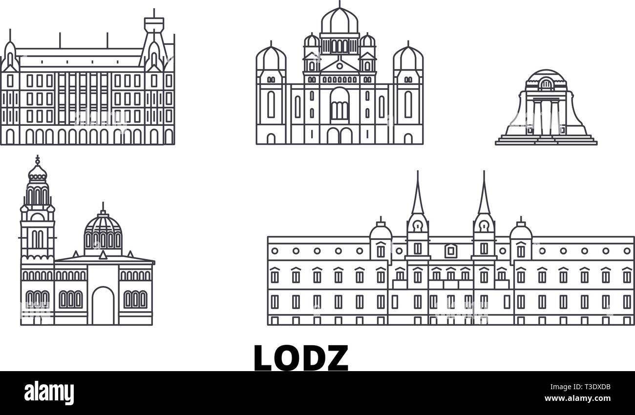 Pologne, Lodz ligne skyline set. Pologne, Lodz contours city vector illustration, symbole de voyage, sites touristiques, monuments. Illustration de Vecteur