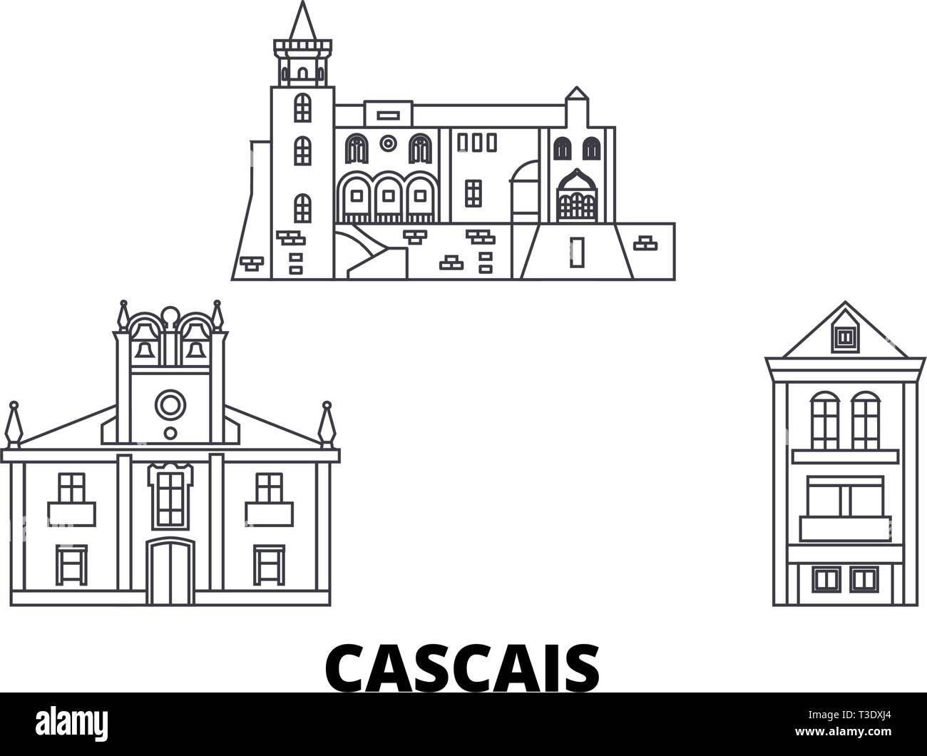 Le Portugal, Cascais voyage ligne jeu skyline. Le Portugal, Cascais contours city vector illustration, symbole de voyage, sites touristiques, monuments. Illustration de Vecteur