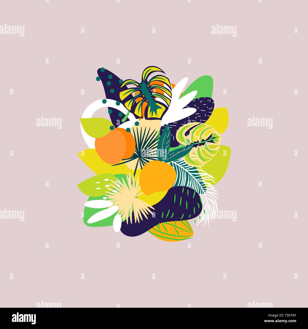 Les fruits d'été avec les feuilles des plantes tropicales, bannière exotiques floral design pour la bannière, flyer, Affiche, site web ou carte de vœux. Illustration de Vecteur