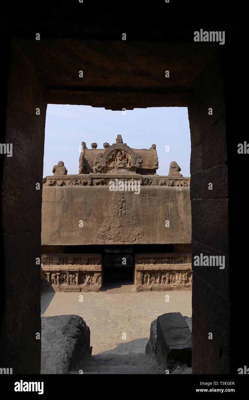 Temple de les grottes d'Ellora, le rock-cut des temples, AURANGABAD, Maharashtra en Inde centrale Banque D'Images