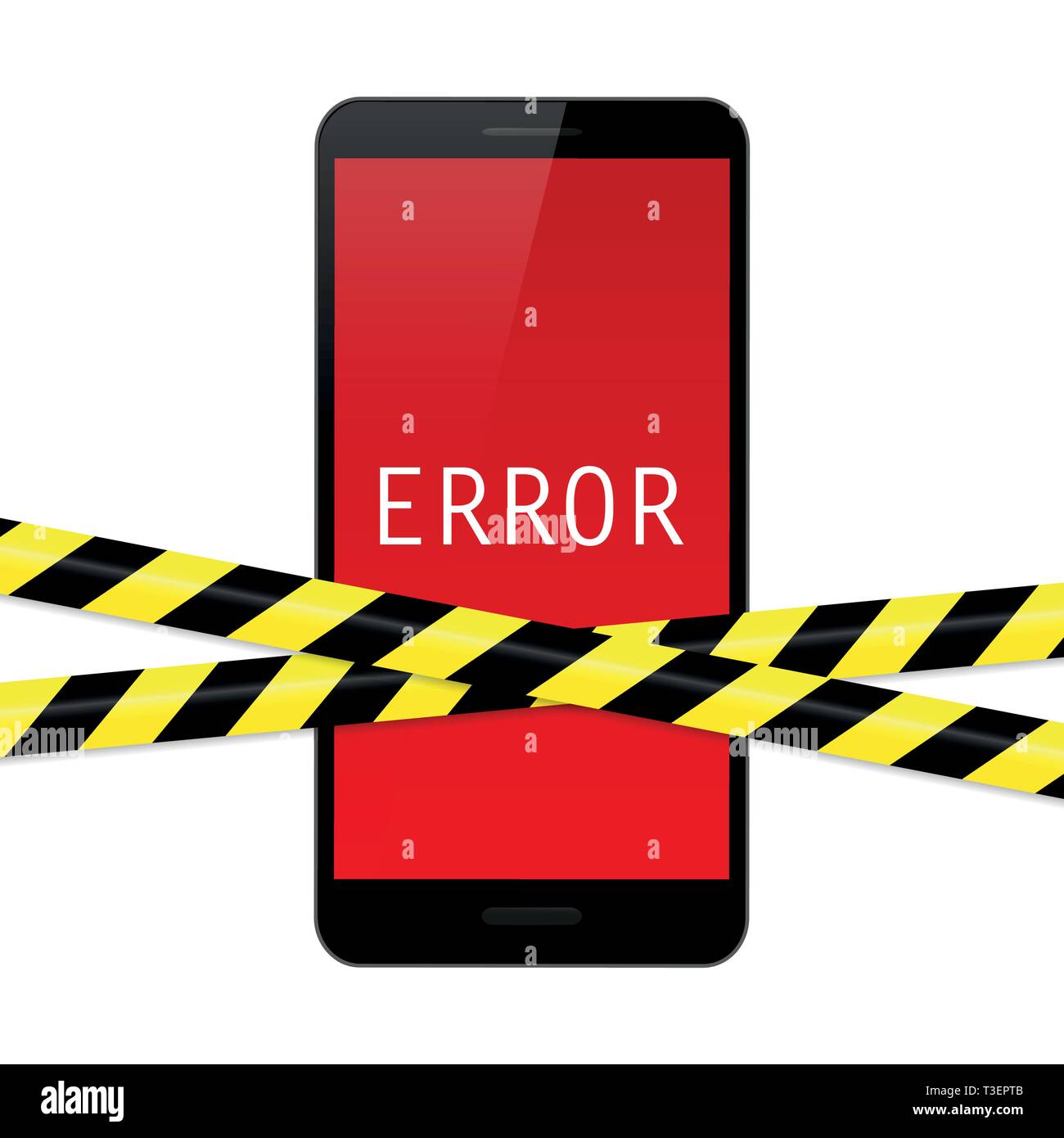 Smartphone avec affichage d'erreur et d'avertissement rouge isolé sur fond blanc bande illustration vecteur EPS10 Illustration de Vecteur