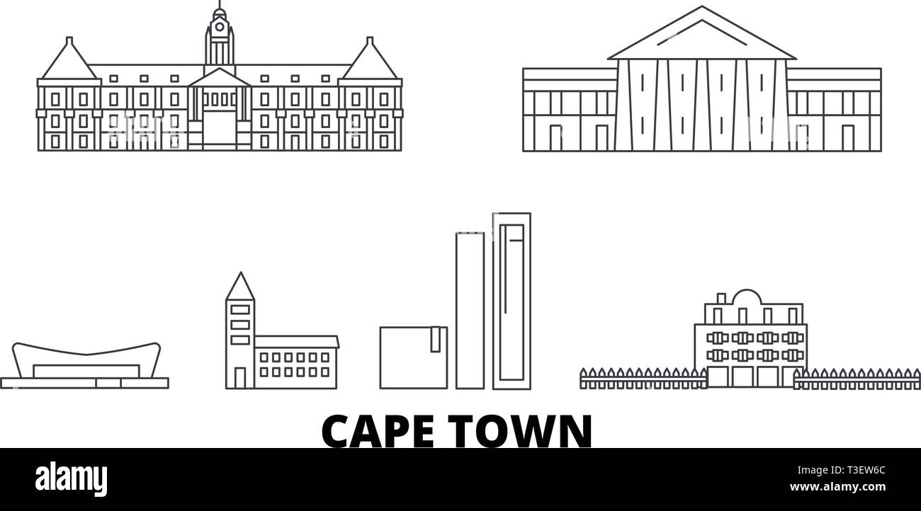 L'Afrique du Sud, Cape Town Line travel skyline set. L'Afrique du Sud, Cape Town City contour vector illustration, symbole de voyage, sites touristiques, monuments. Illustration de Vecteur