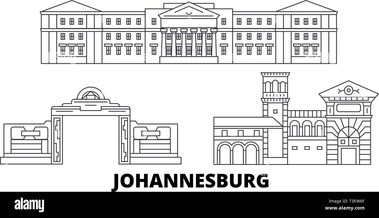 L'Afrique du Sud, Johannesburg skyline voyages en ligne. Afrique du Sud, Johannesburg contours city vector illustration, symbole de voyage, sites touristiques, monuments. Illustration de Vecteur