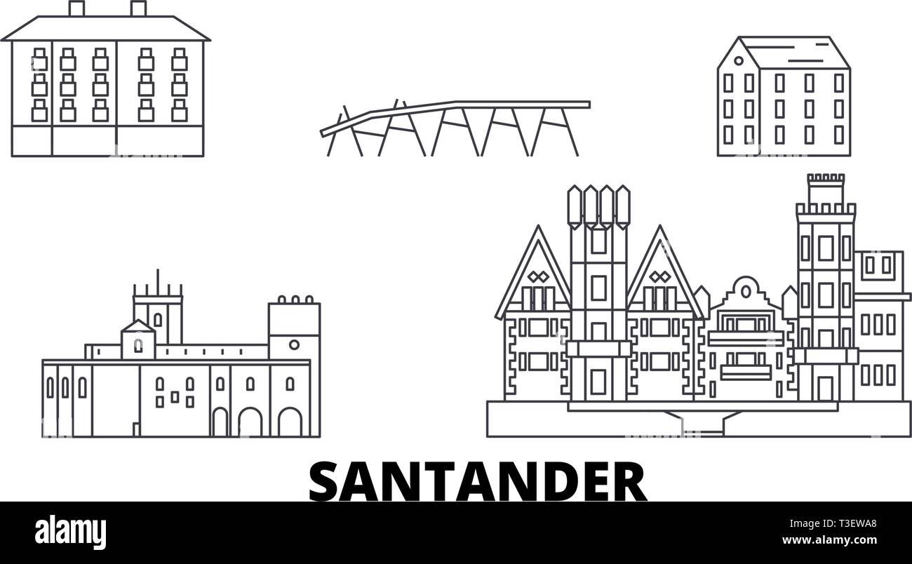 L'Espagne, Santander voyage ligne jeu skyline. L'Espagne, Santander contours city vector illustration, symbole de voyage, sites touristiques, monuments. Illustration de Vecteur