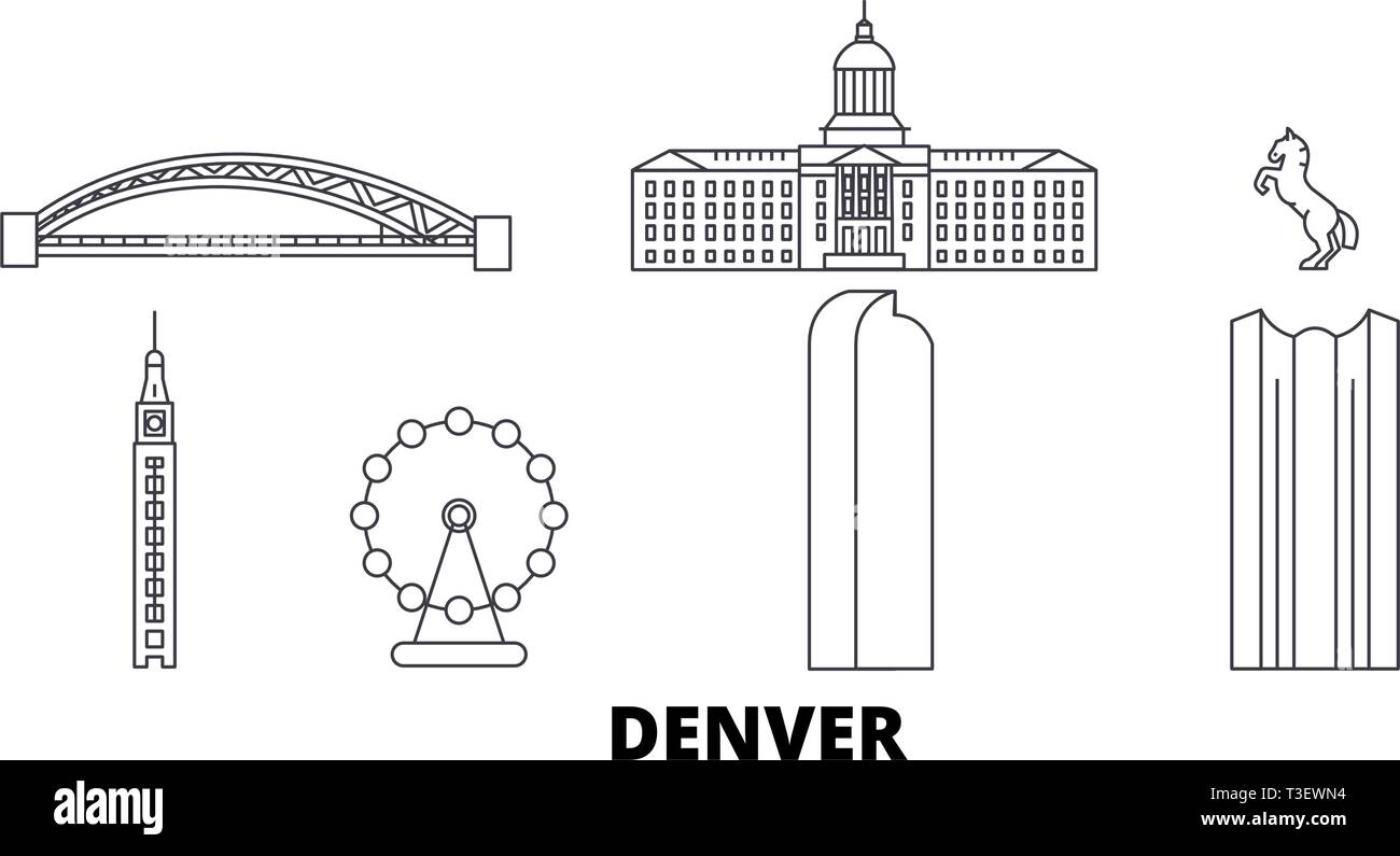 États-unis, Denver skyline voyages en ligne. États-unis, Denver contours city vector illustration, symbole de voyage, sites touristiques, monuments. Illustration de Vecteur