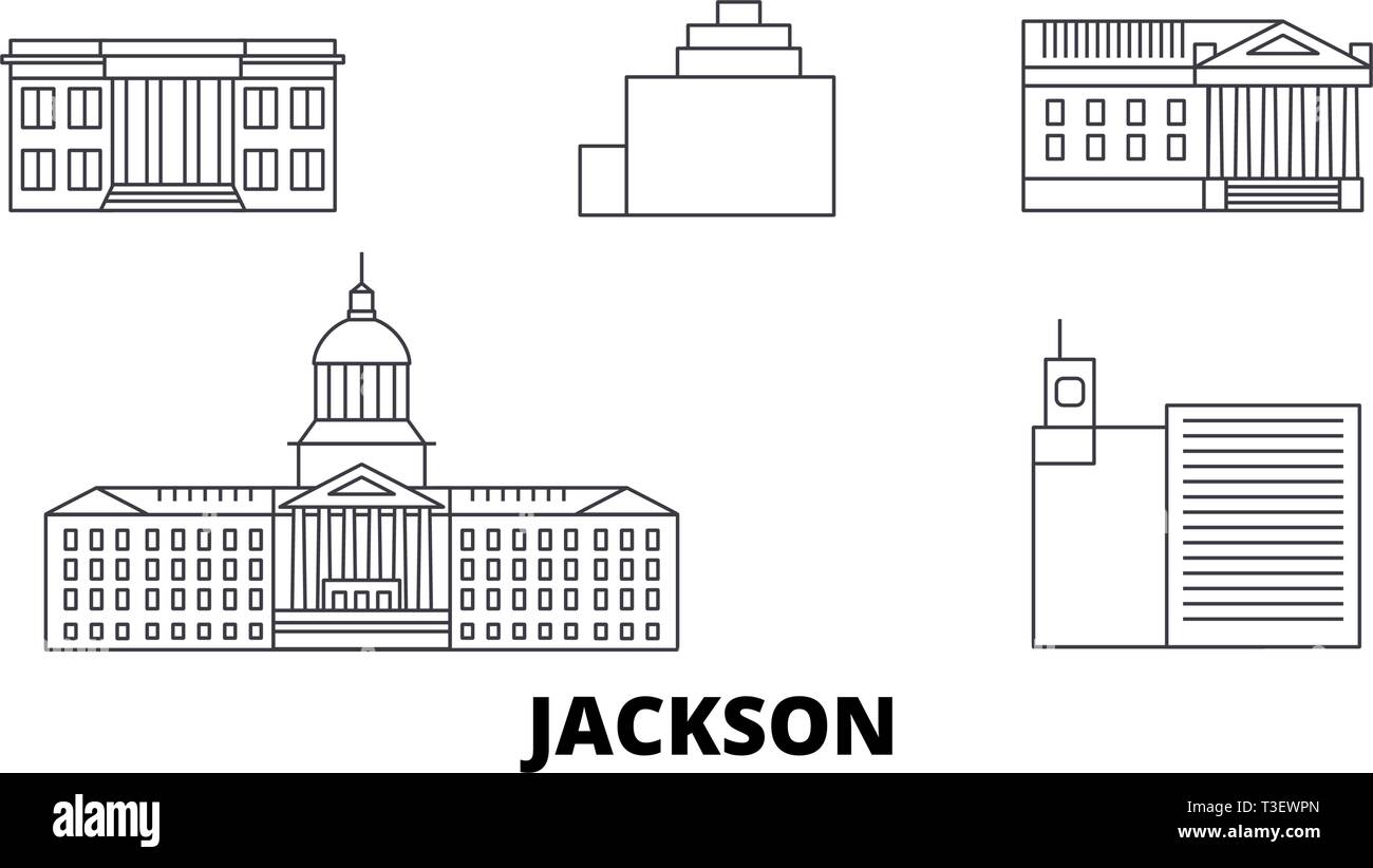 United States, Jackson line travel skyline set. United States, Jackson contours city vector illustration, symbole de voyage, sites touristiques, monuments. Illustration de Vecteur