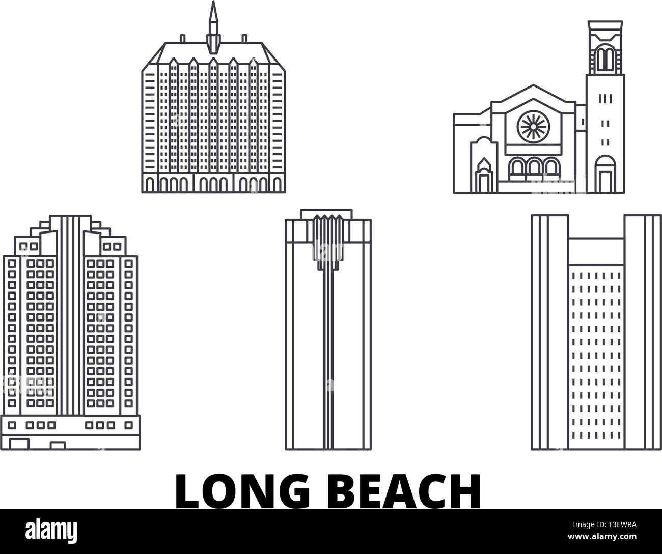 Etats Unis, Long Beach skyline voyages en ligne. Etats Unis, Long Beach City contour vector illustration, symbole de voyage, sites touristiques, monuments. Illustration de Vecteur