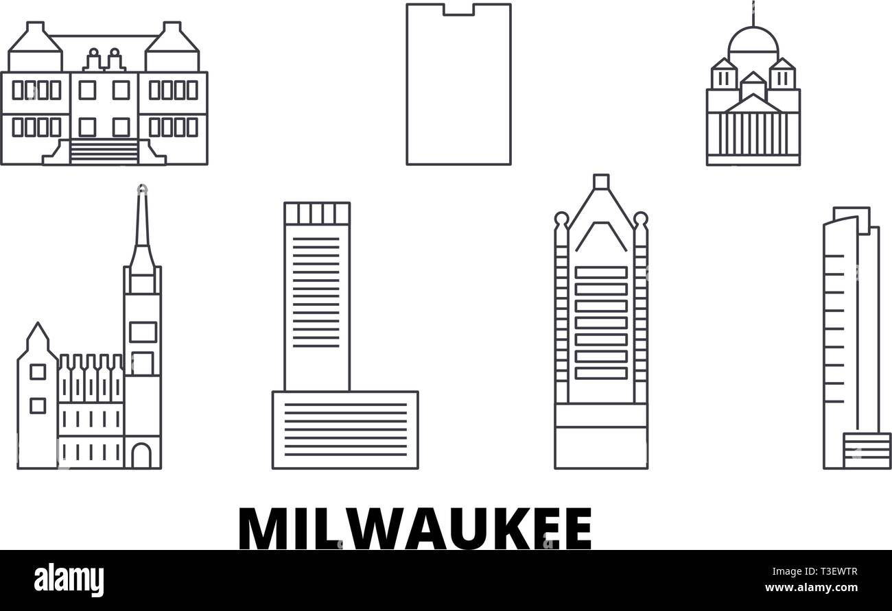 États-unis, Milwaukee City skyline voyages en ligne. États-unis, Milwaukee City ville contour vector illustration, symbole de voyage, sites touristiques Illustration de Vecteur