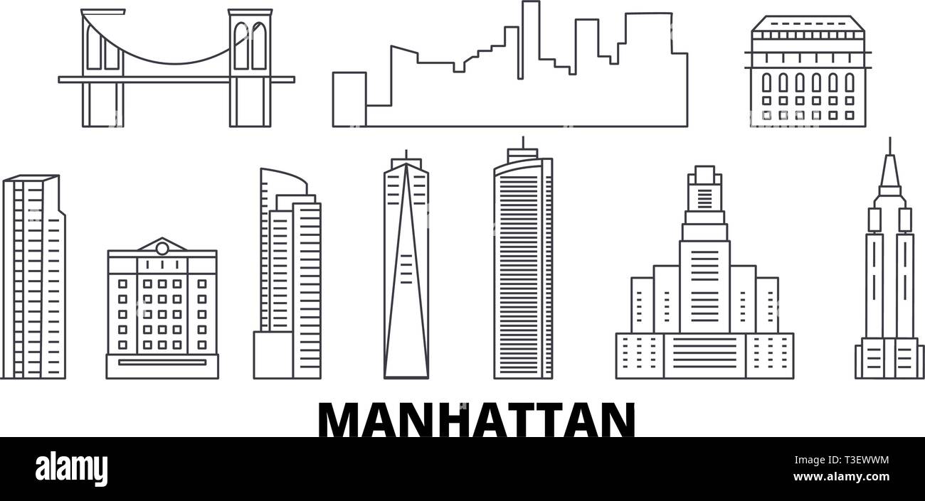 United States, New York Manhattan skyline voyages en ligne. United States, New York Manhattan contours city vector illustration, symbole, voyage Sites touristiques Illustration de Vecteur