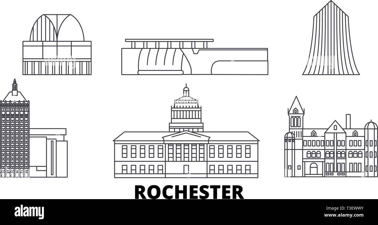 United States, New York Rochester skyline voyages en ligne. United States, New York city plan Rochester, symbole d'illustration vectorielle, voyages Sites touristiques Illustration de Vecteur