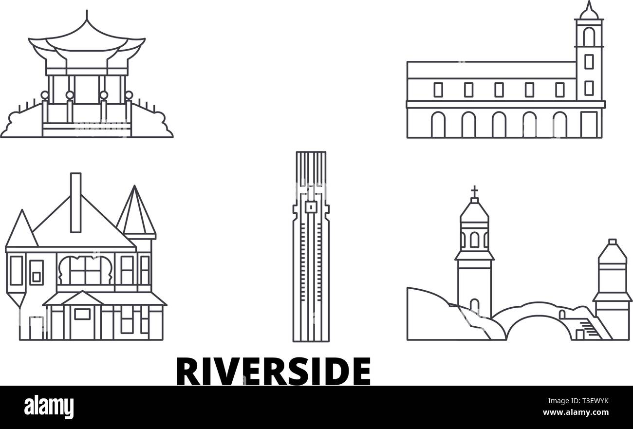 United States, ligne d'horizon voyage Riverside. United States, contours Riverside city vector illustration, symbole de voyage, sites touristiques, monuments. Illustration de Vecteur