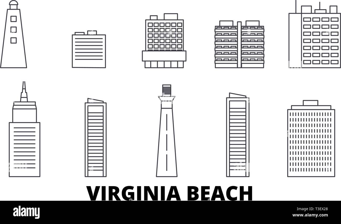 United States, Virginia Beach skyline voyages en ligne. United States, Virginia Beach ville contour vector illustration, symbole de voyage, sites touristiques Illustration de Vecteur