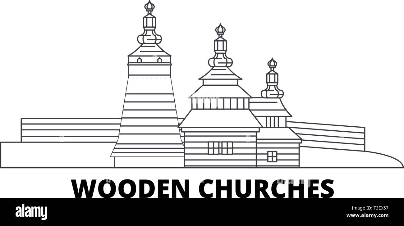 La Pologne, églises en bois dans la région des Carpates skyline voyages en ligne. La Pologne, églises en bois dans la région des Carpates contours ville Illustration de Vecteur