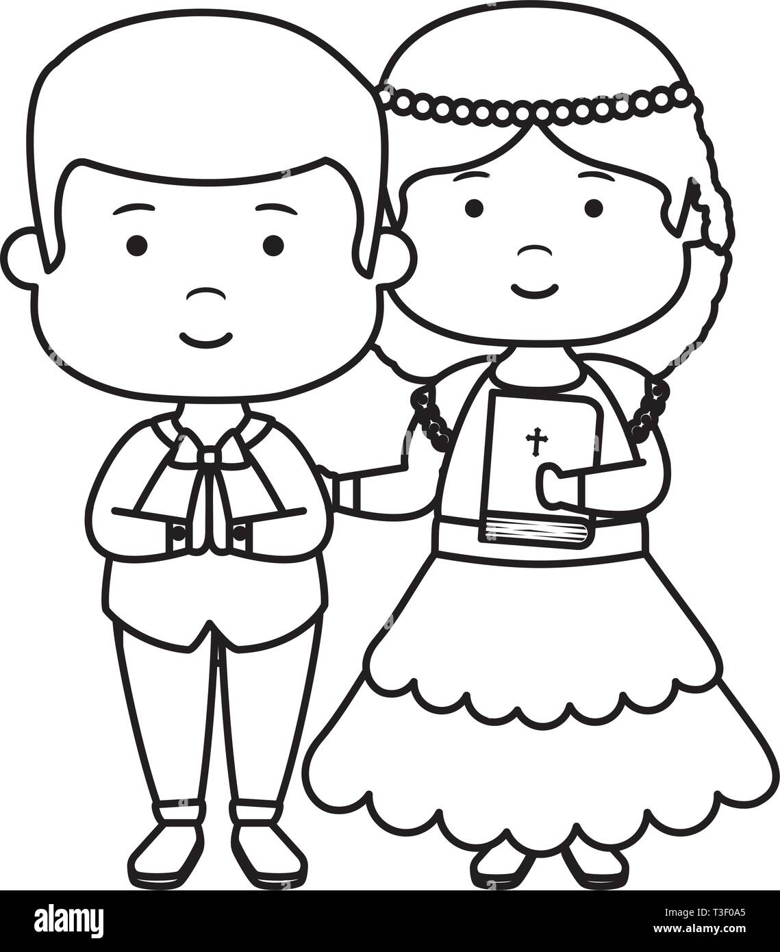 Les petits enfants avec sainte bible le caractère de première communion Illustration de Vecteur