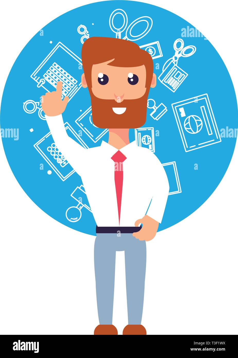 Businessman élégante avec de part et d'icônes set vector illustration design office Illustration de Vecteur