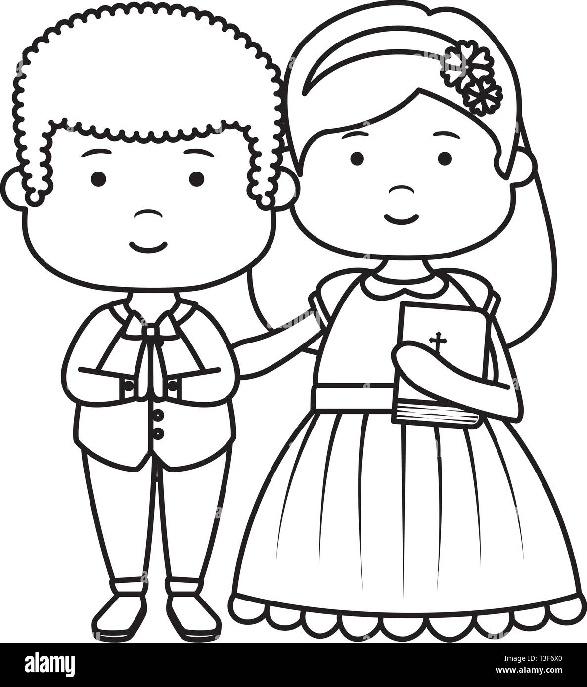 Les petits enfants avec sainte bible le caractère de première communion Illustration de Vecteur