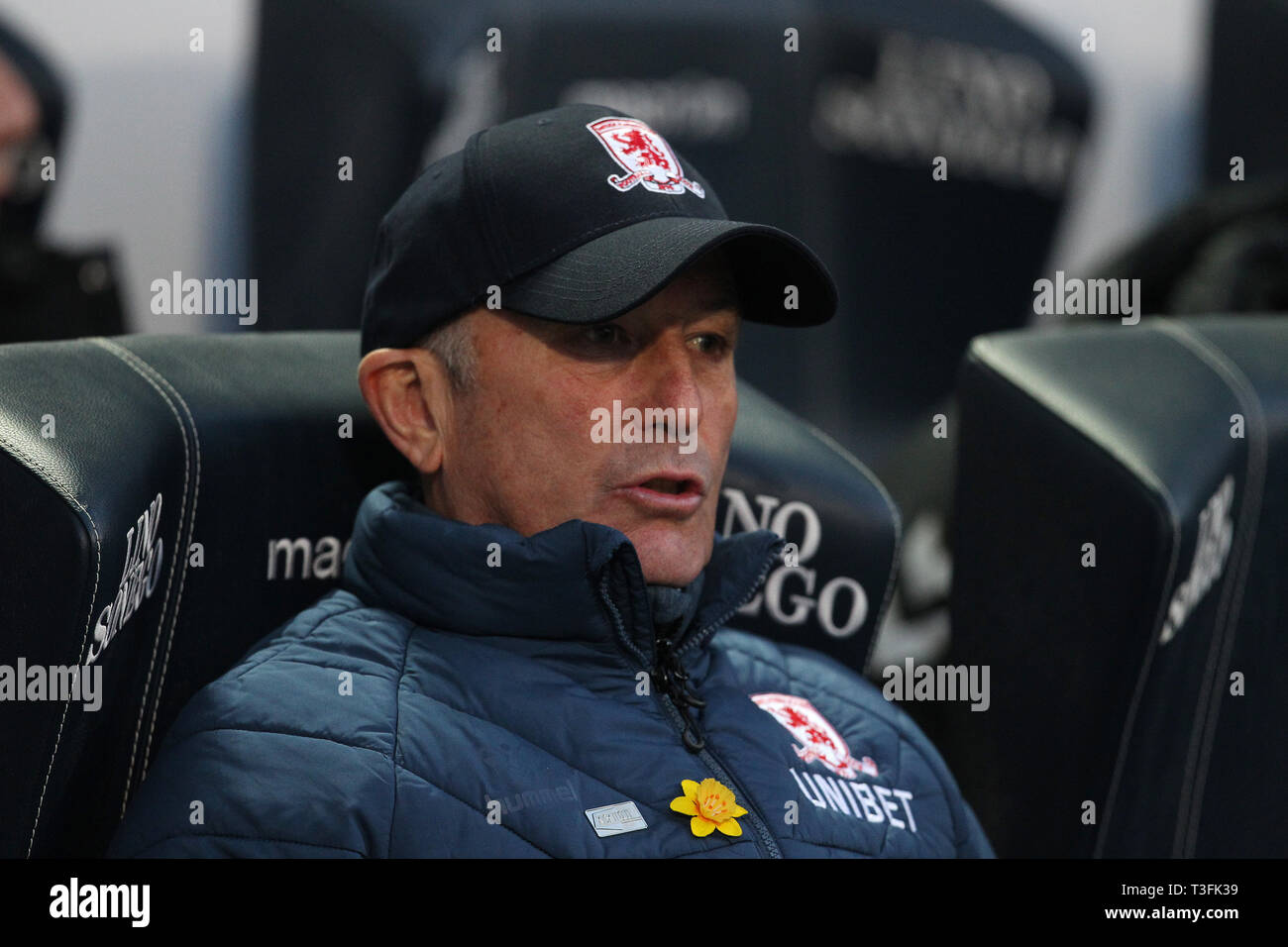 Bolton, Royaume-Uni. 09 avr, 2019. Tony Pulis le manager de Middlesbrough lors de la Sky Bet Championship match entre Bolton Wanderers et Middlesbrough à l'Université de Bolton Stadium Crédit : MI News & Sport /Alamy Live News Banque D'Images