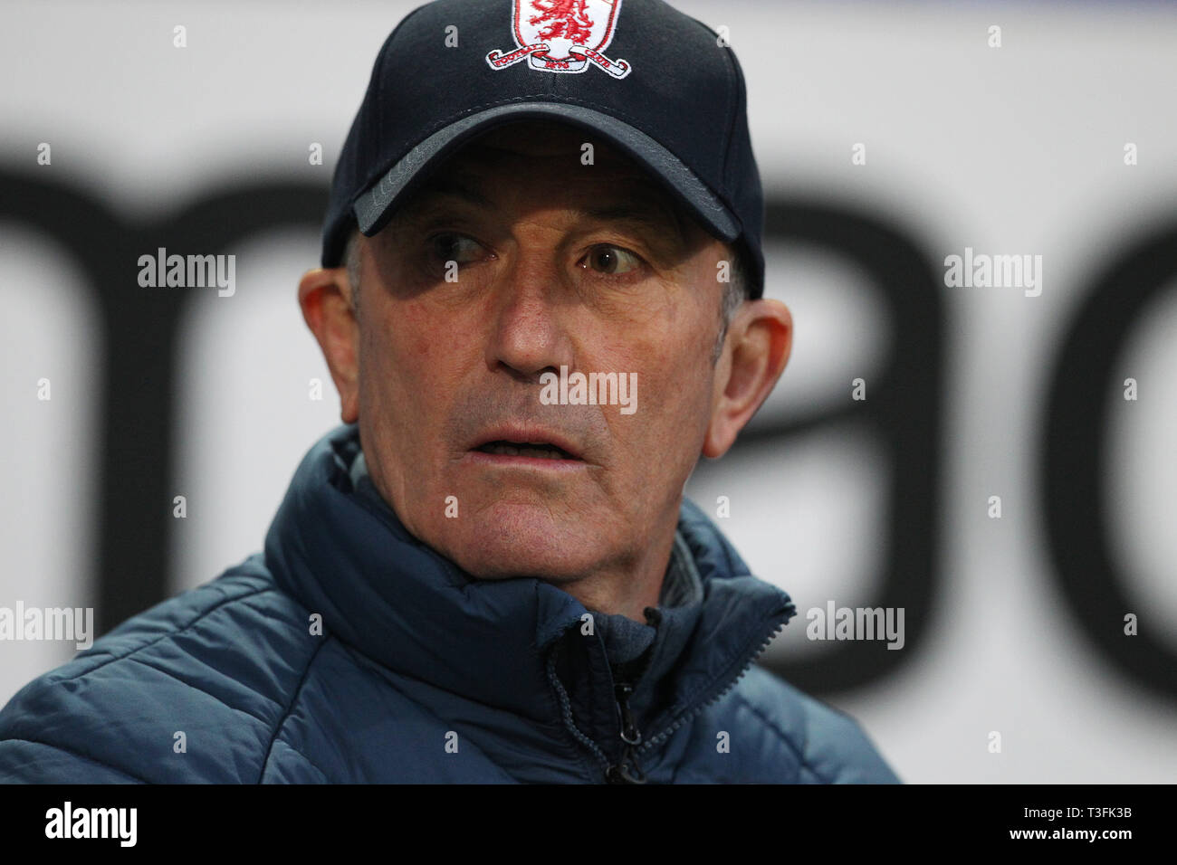 Bolton, Royaume-Uni. 09 avr, 2019. Tony Pulis le manager de Middlesbrough lors de la Sky Bet Championship match entre Bolton Wanderers et Middlesbrough à l'Université de Bolton Stadium Crédit : MI News & Sport /Alamy Live News Banque D'Images