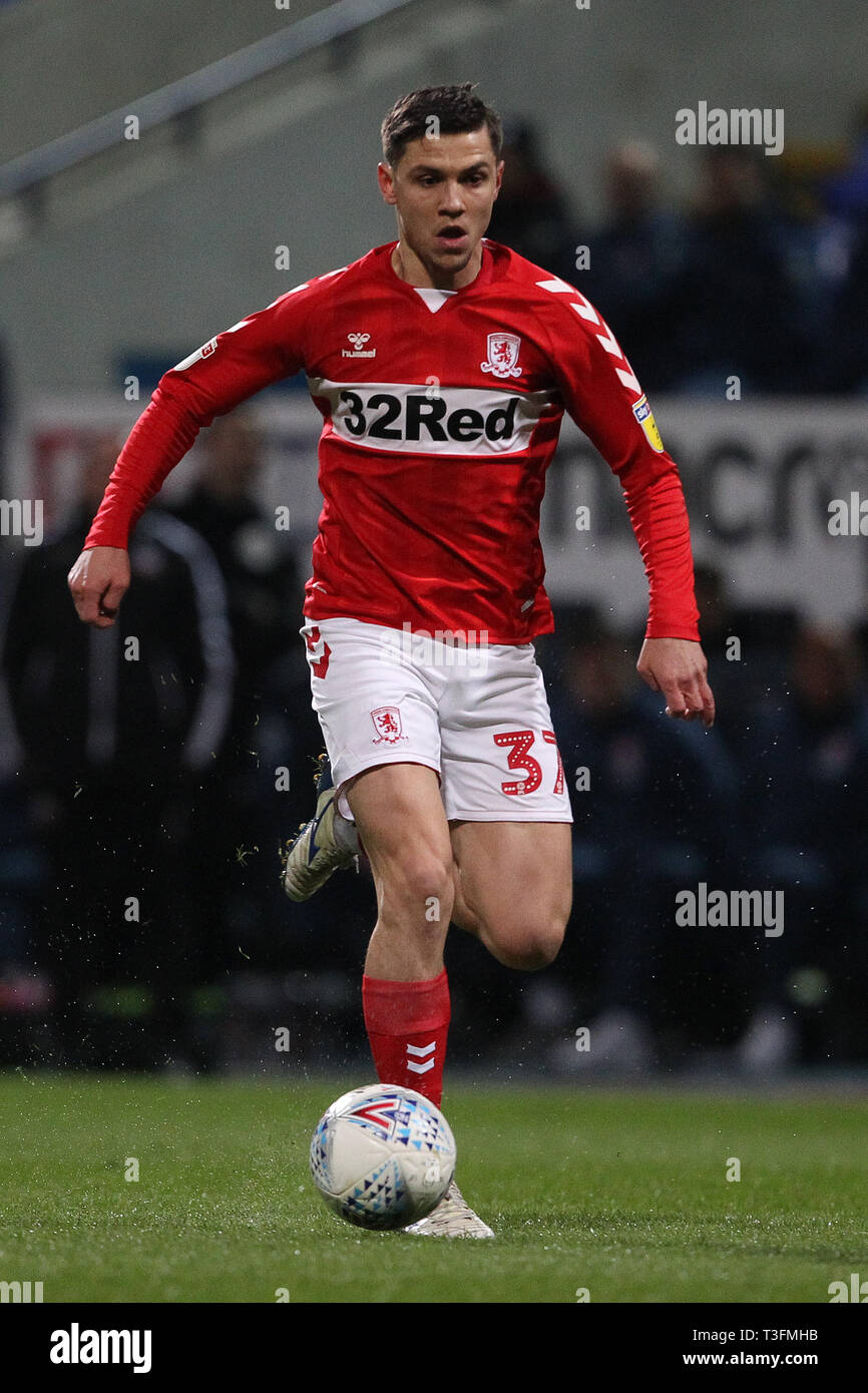 Bolton, Royaume-Uni. 09 avr, 2019. Muhamed Bešic de Middlesbrough lors de la Sky Bet Championship match entre Bolton Wanderers et Middlesbrough à l'Université de Bolton, Bolton Stadium le mardi 9 avril 2019. (Photo Credit : Mark Fletcher | MI News) Credit : MI News & Sport /Alamy Live News Banque D'Images