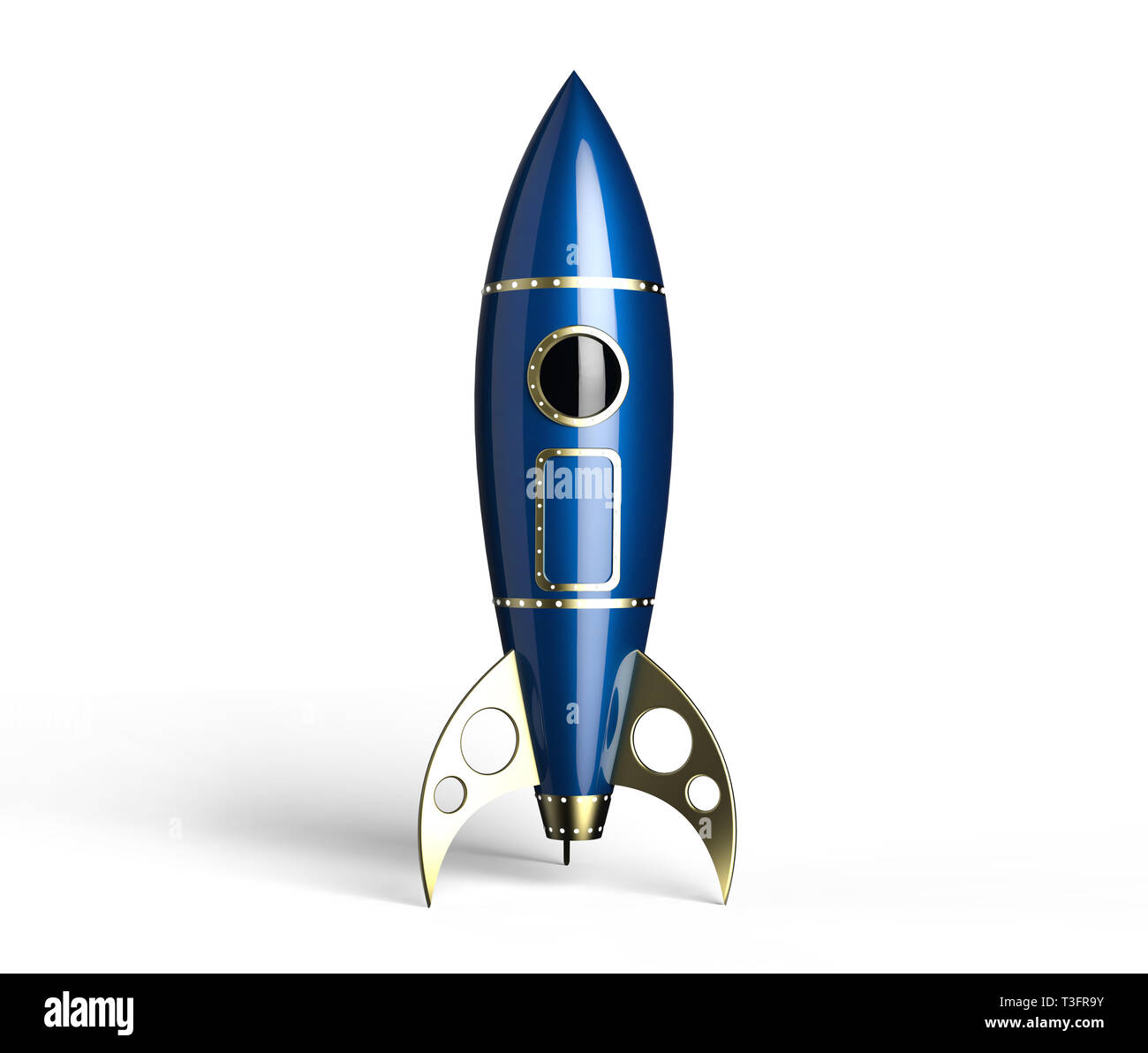 Rocket style ancien bleu sur fond blanc,3D Rendering. Banque D'Images